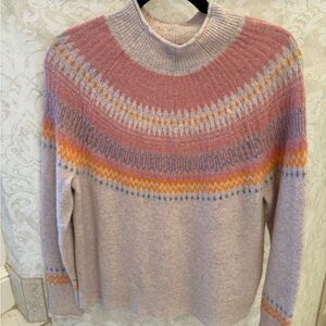 J. Crew Pink and Orange Fair Isle Turtleneck Sweater